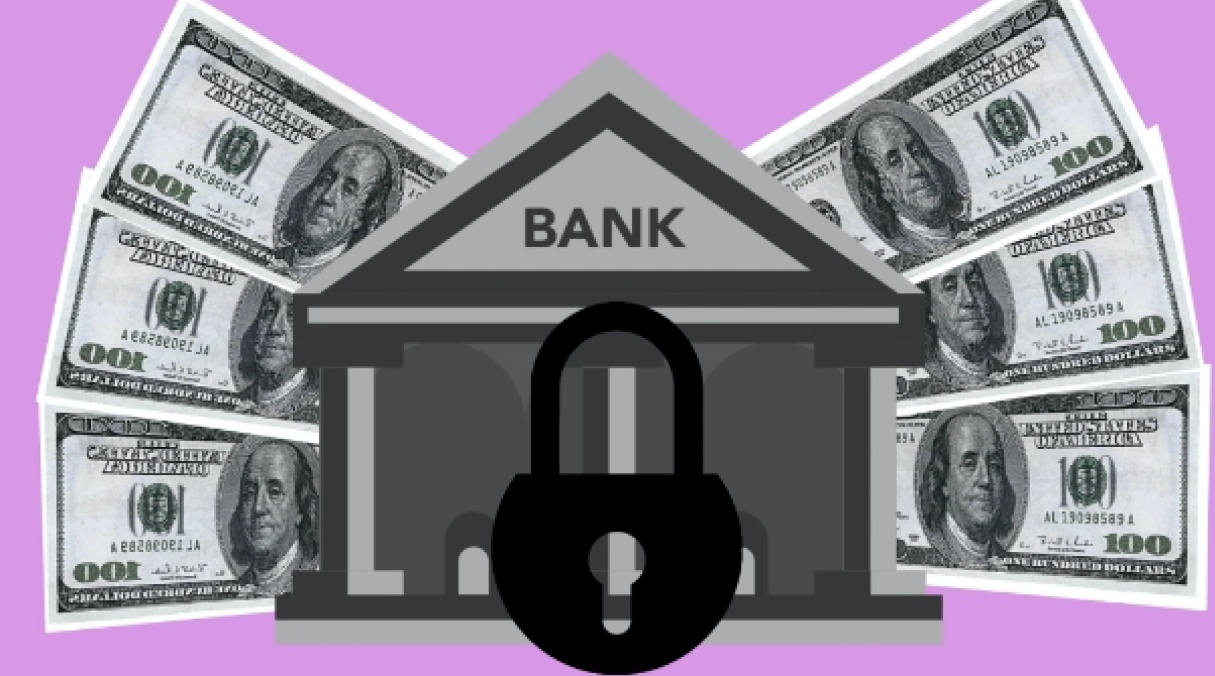 banned accounts image shows a bank with a lock on its symbol and money coming out of it but without granted access to anyone